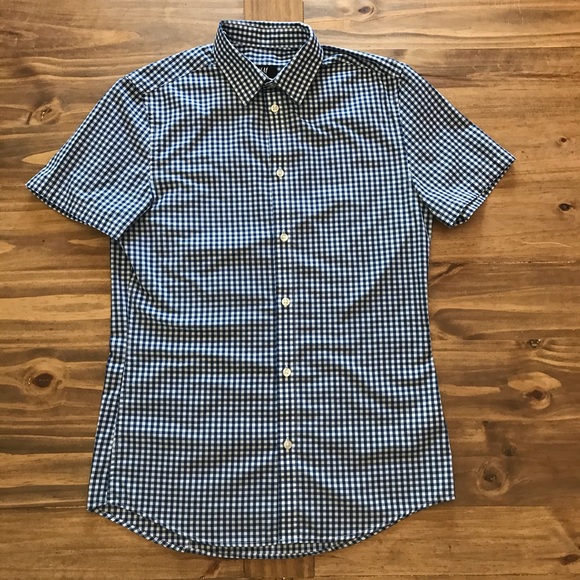 Navy blue & white plaid H&M Slim Fit button down - Picture 2 of 5